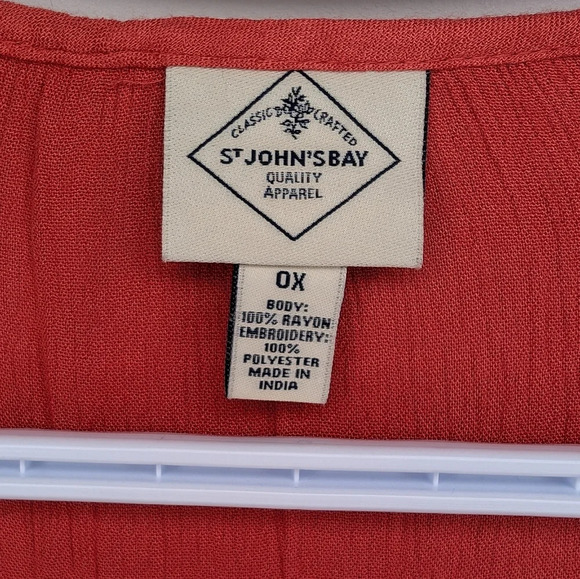 NWT St. Johns Bay Dark Coral White Embroidered Boho Tunic Top 0X Womens - Picture 3 of 10